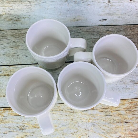 Thomson Pottery FRUIT GARDEN Embossed White Earthenware 12oz Cups Mugs Set of 4 - Picture 7 of 15